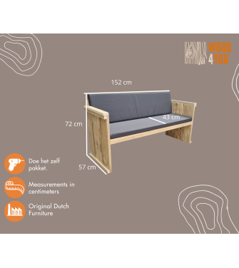 copy of Wood4you - Panca da giardino Texel - Kit costruzione ponteggio legno 152Lx72Hx57P cm