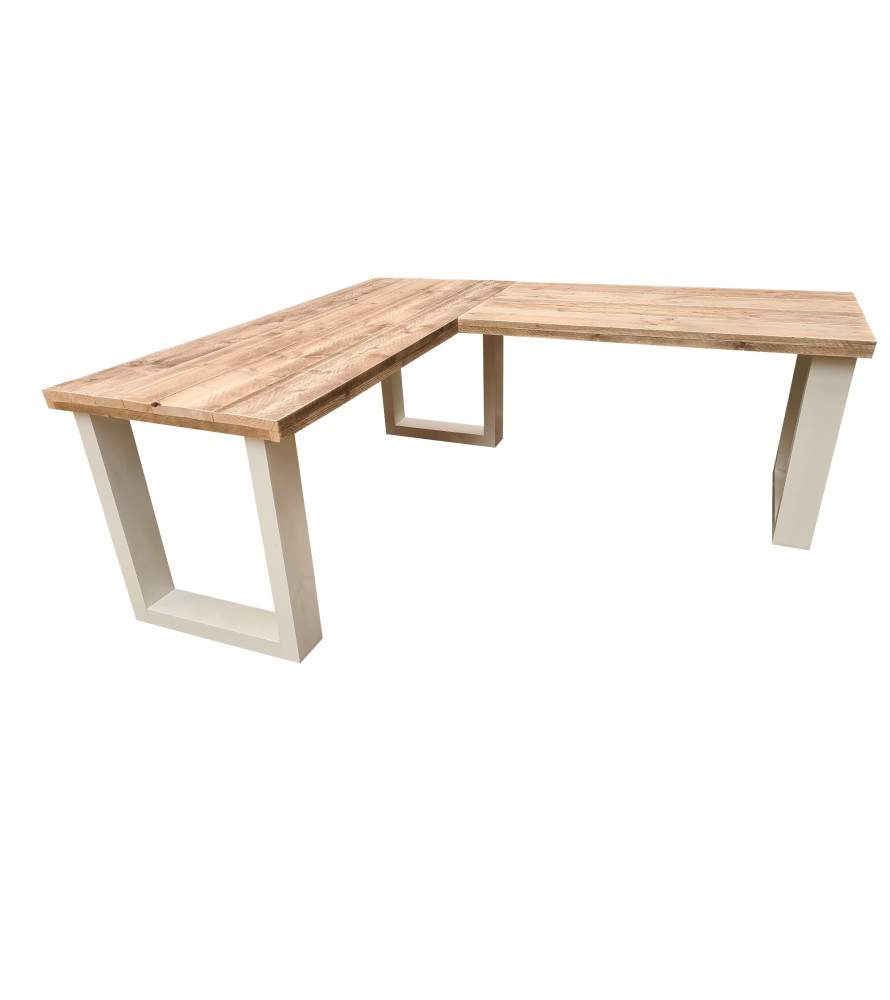 Wood4you - Bureau d'angle - Bois d'échafaudage de Blanc