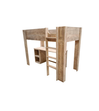 Wood4you - Letto a soppalco Noortje letto con scrivania Detroit ponteggio legno 210Lx165Hx96P cm